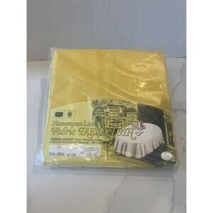 Vintage SEARS Homespun Cloth Fabric Tablecloth Yellow Prema Prest Oval 60” x 80”